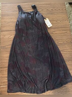 Splendid Backless Maxi Dress in Black and Burgundy Dot Print
